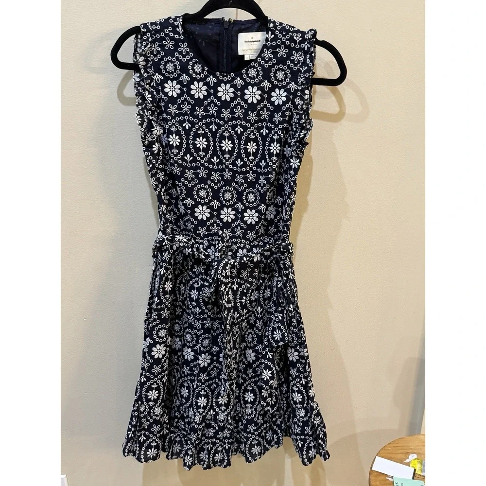 Kate Spade Shore Thing Eyelet Wrap Dress Rich Navy Blue Fresh White Size 2